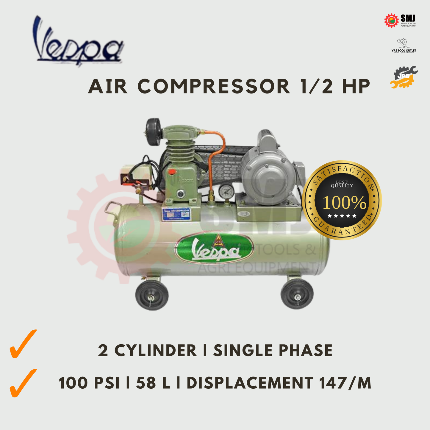 Vespa Air Compressors Belt Driven (Single Phase)