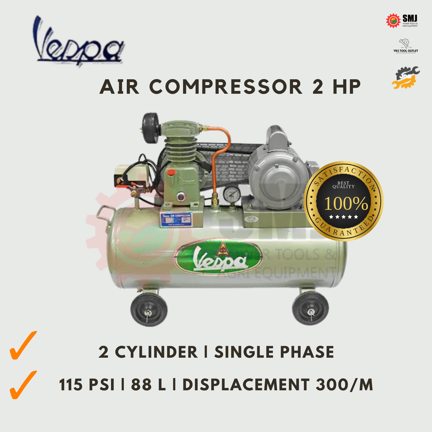 Vespa Air Compressors Belt Driven (Single Phase)