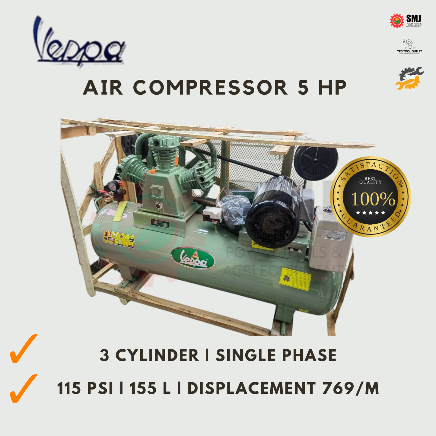 Vespa Air Compressors Belt Driven (Single Phase)