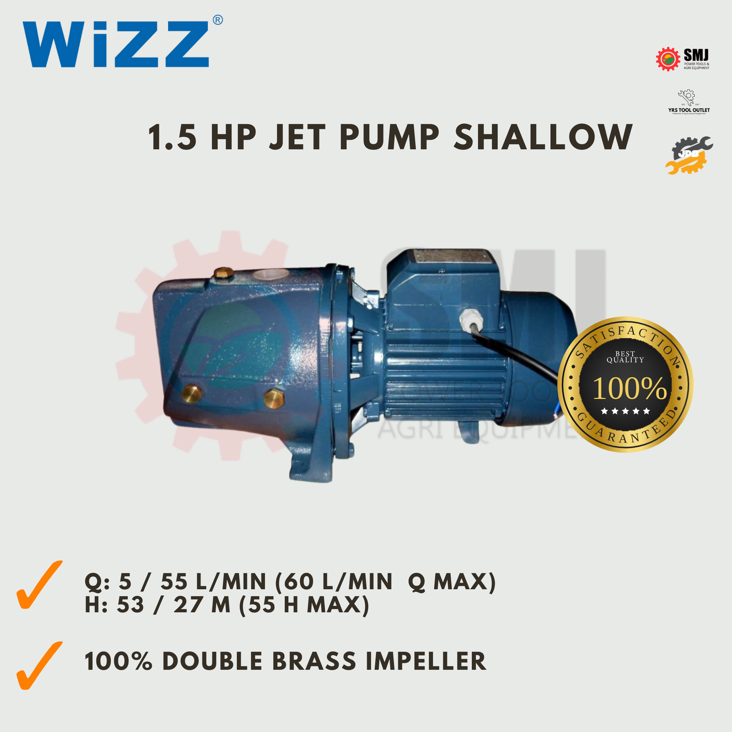 Wizz Jet Water Pump 1/2HP 1HP 1.5HP Shallow Self Priming