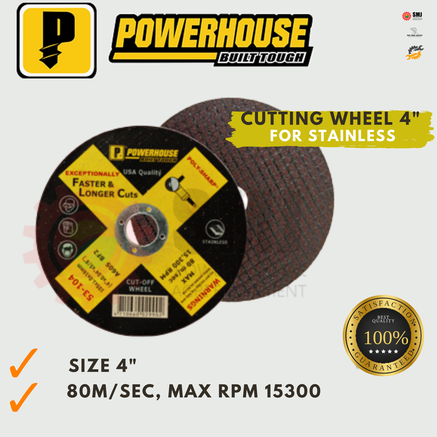 POWERHOUSE Cutting Disc Wheel For Stainless Steel 4" (53-104)