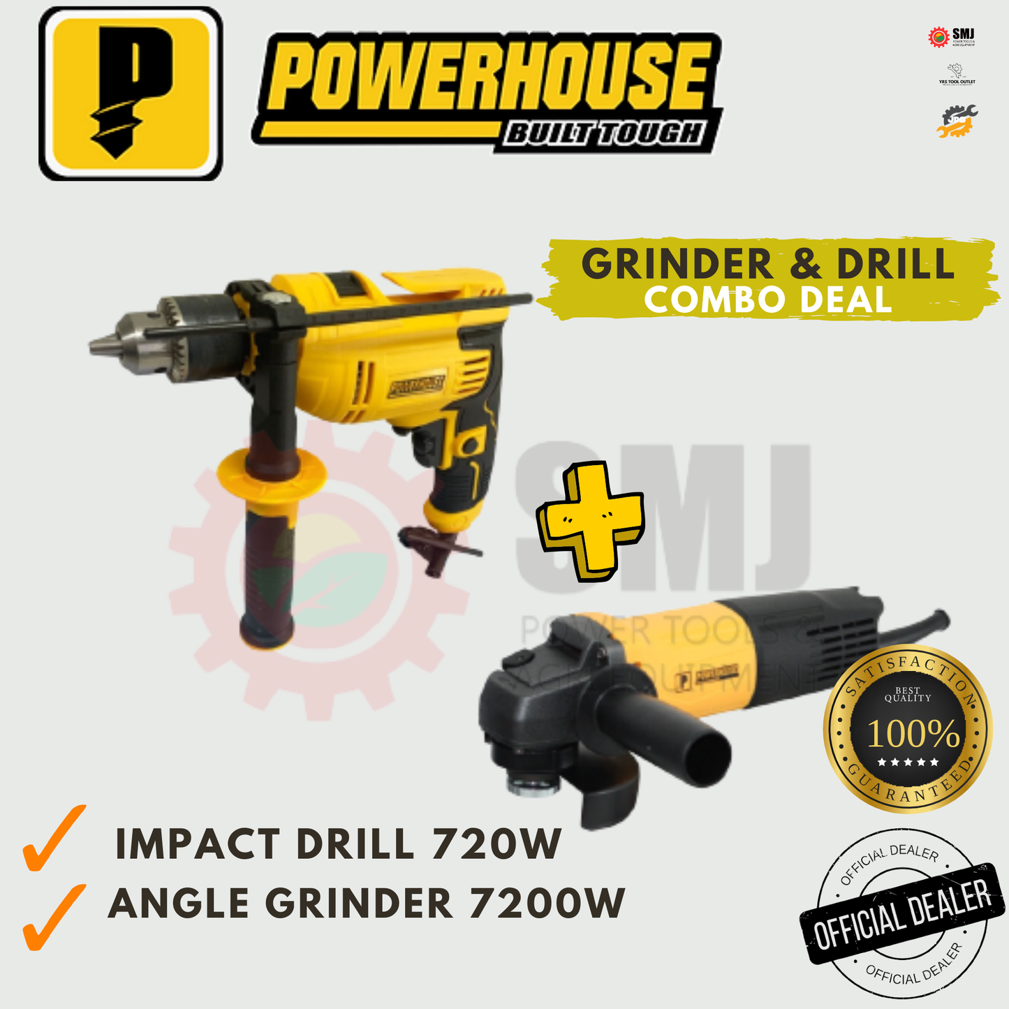 POWERHOUSE Angle Grinder 700W 4" & Impact Drill 720W COMBO SET