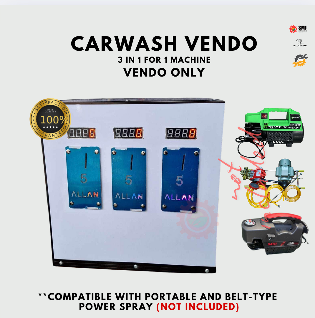 3 in 1 Carwash Vendo Machine Compatible with Portable and Belt Type - Perfect for business (VENDO ONLY))