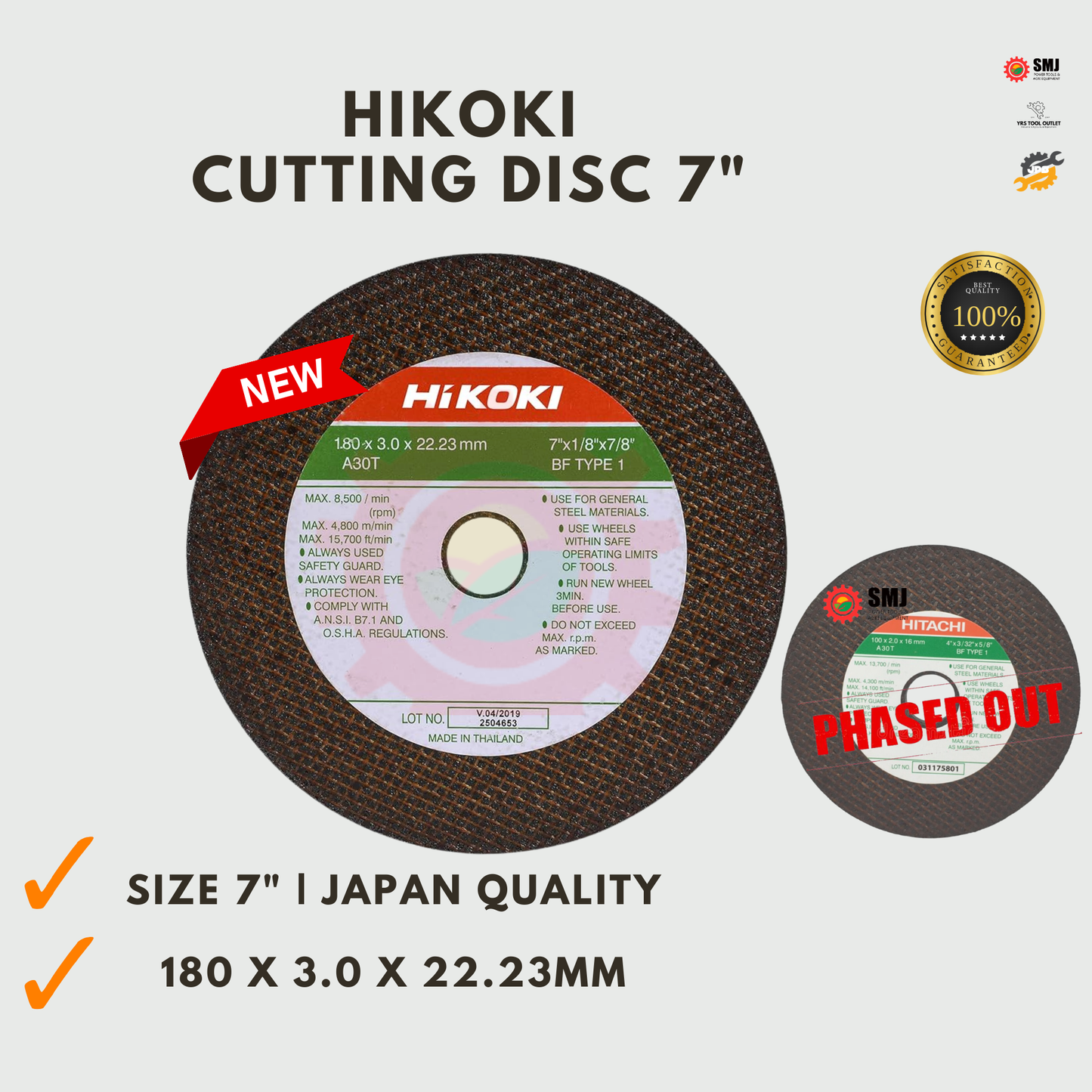 Cutting Disc Hikoki Japan Cut Off Wheel Size 7"