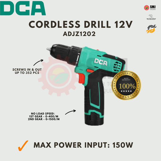 DCA ADJZ1202 E CORDLESS DRIVER DRILL 12V WITH 2 BATTERIES 2.0AH & 1 CHARGER