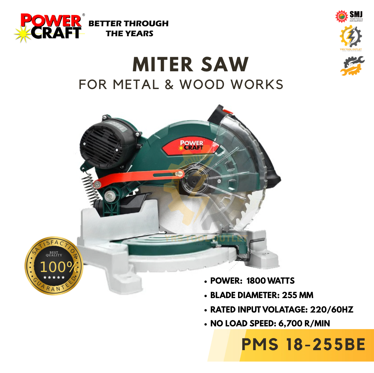 Miter Saw POWER CRAFT PMS 18-255 BE 10' 1800WATTS