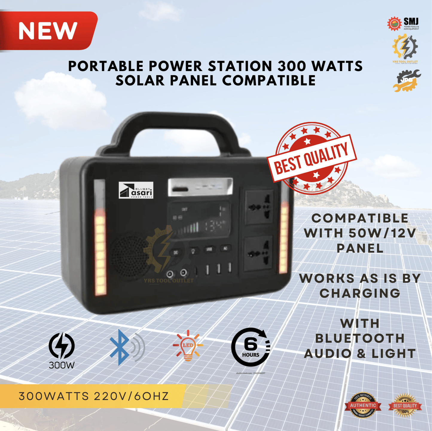 PORTABLE POWER STATION GENERATOR 300W 220/60HZ SOLAR PANEL COMPATIBLE