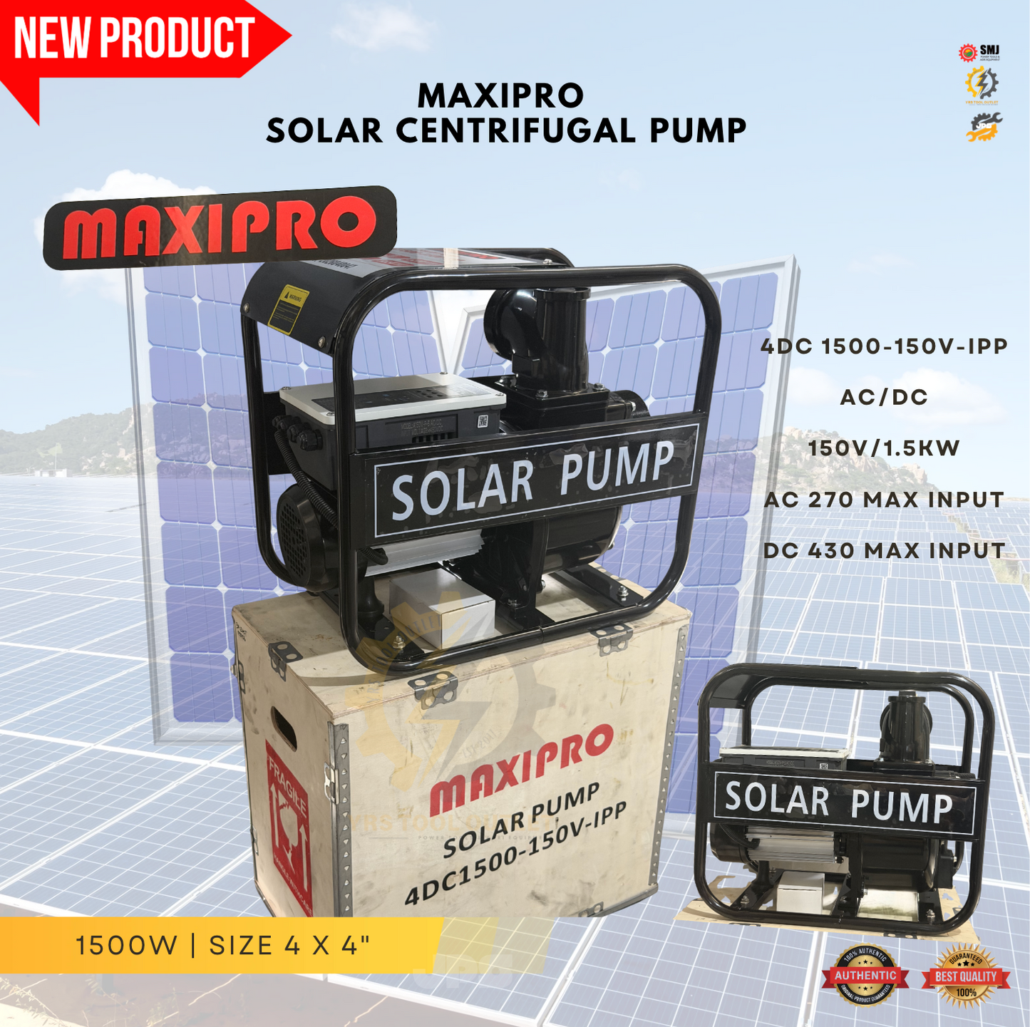 MAXIPRO Solar Centrifugal Pump 2HP 4x4" 150V w/o panel