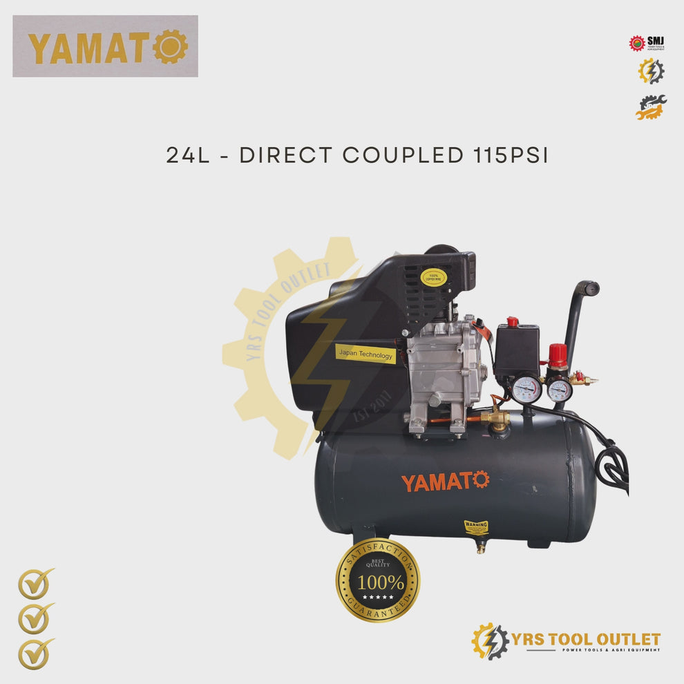 YAMATO AIR COMPRESSOR 2HP/24L - DIRECT COUPLED 115PSI - COPPER WINDING ...