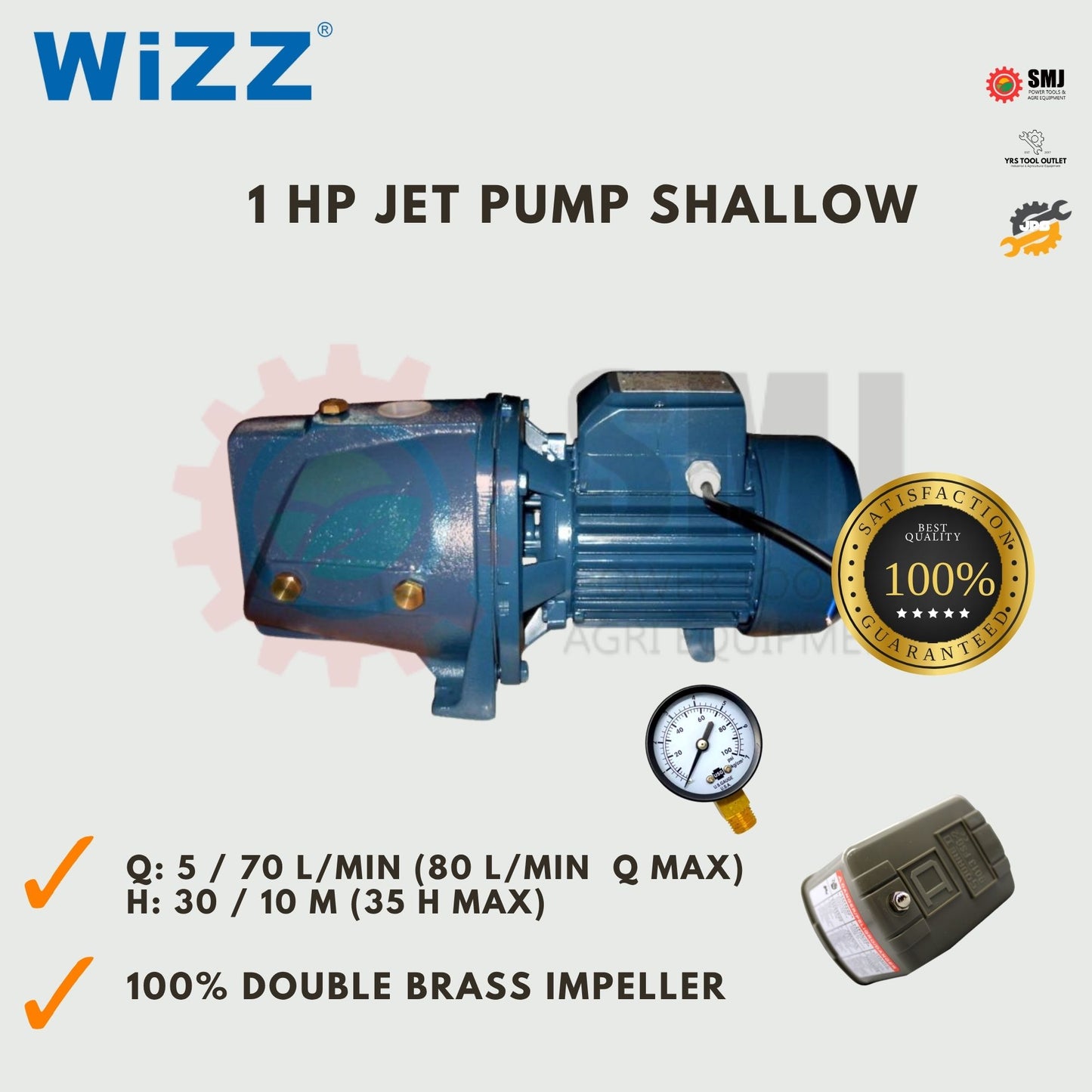 Wizz Jet Water Pump 1/2HP 1HP 1.5HP Shallow Self Priming 2HP Convertible