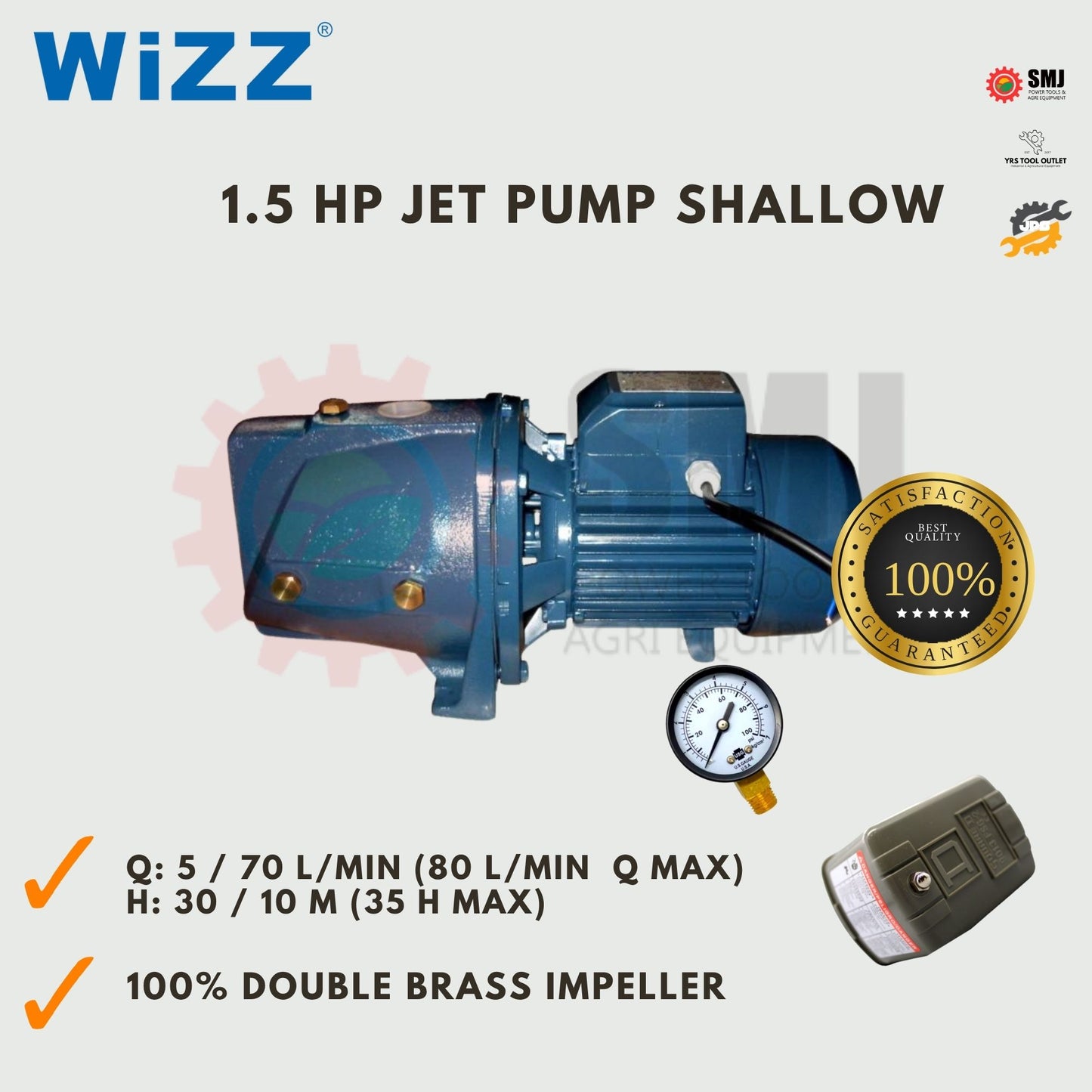 Wizz Jet Water Pump 1/2HP 1HP 1.5HP Shallow Self Priming 2HP Convertible